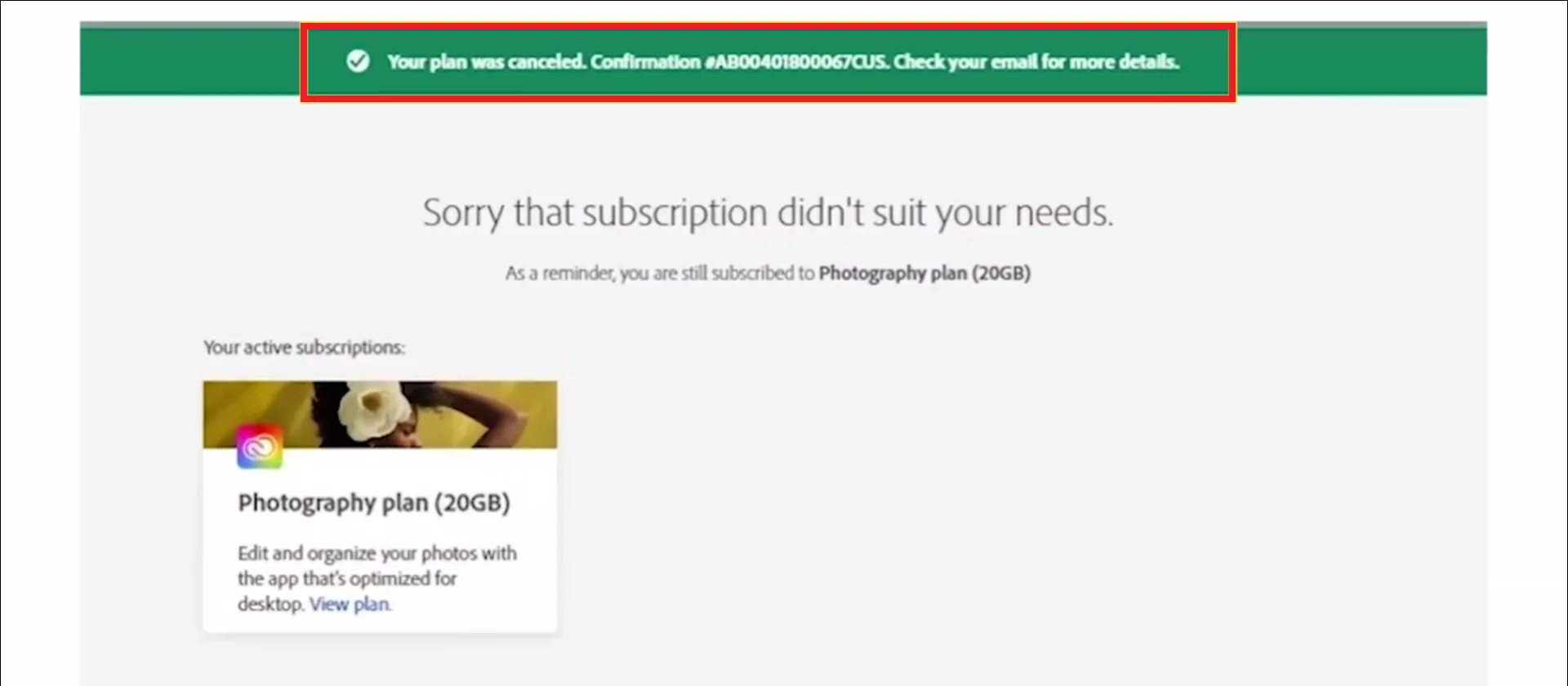 Your subscription is cancelled