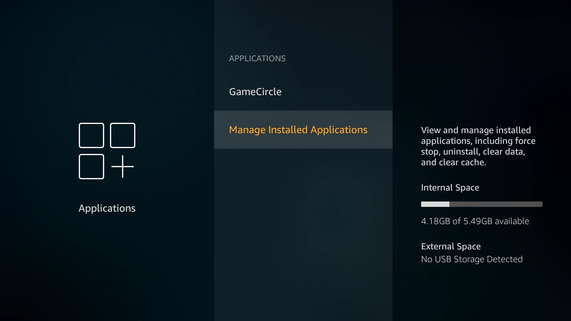 How to use VPN Unlimited on Amazon Fire TV - Launch VPN - Settings>Applications>Manage Installed App