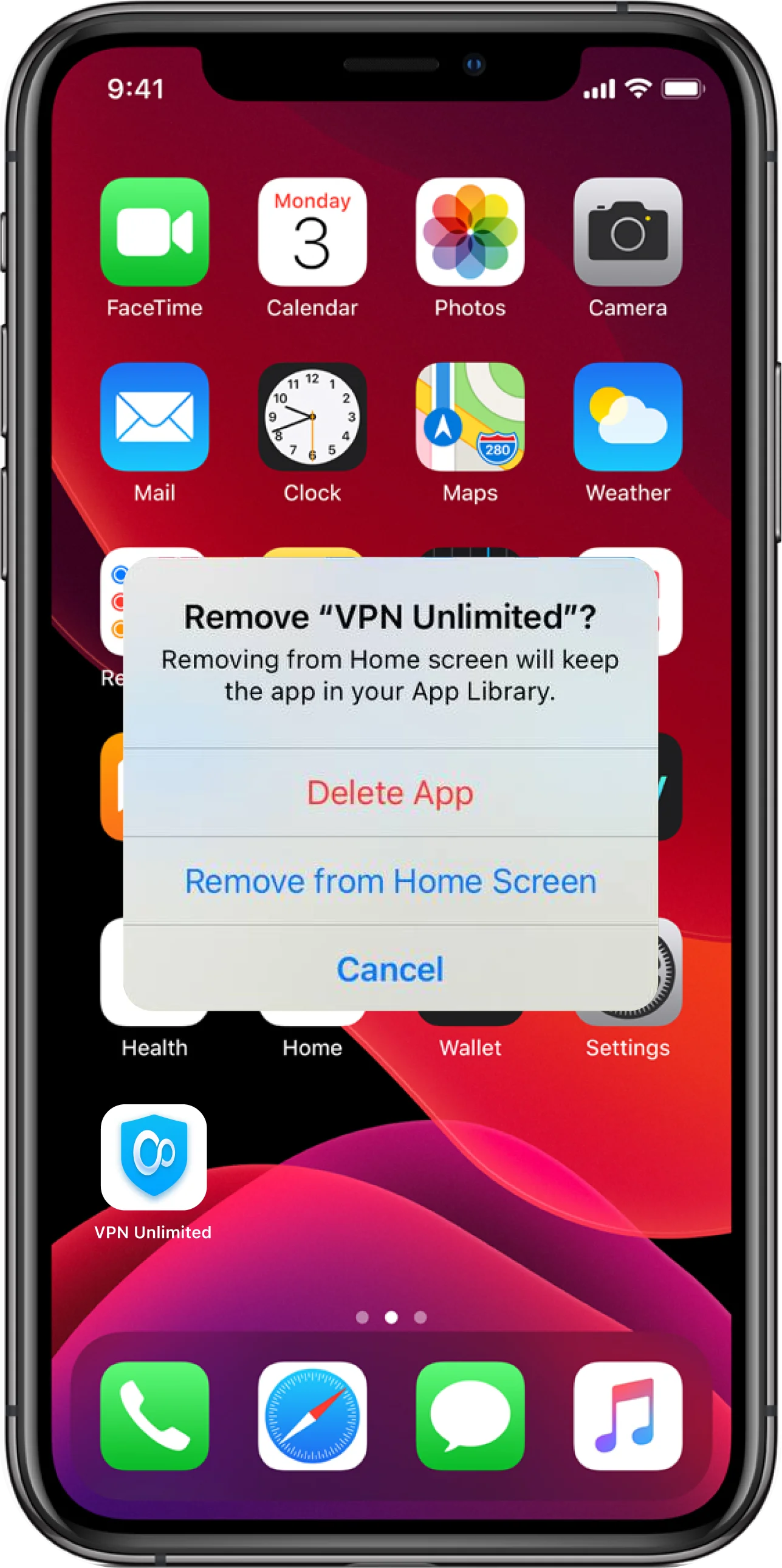 Remove the KeepSolid VPN Unlimited application from your iOS device
