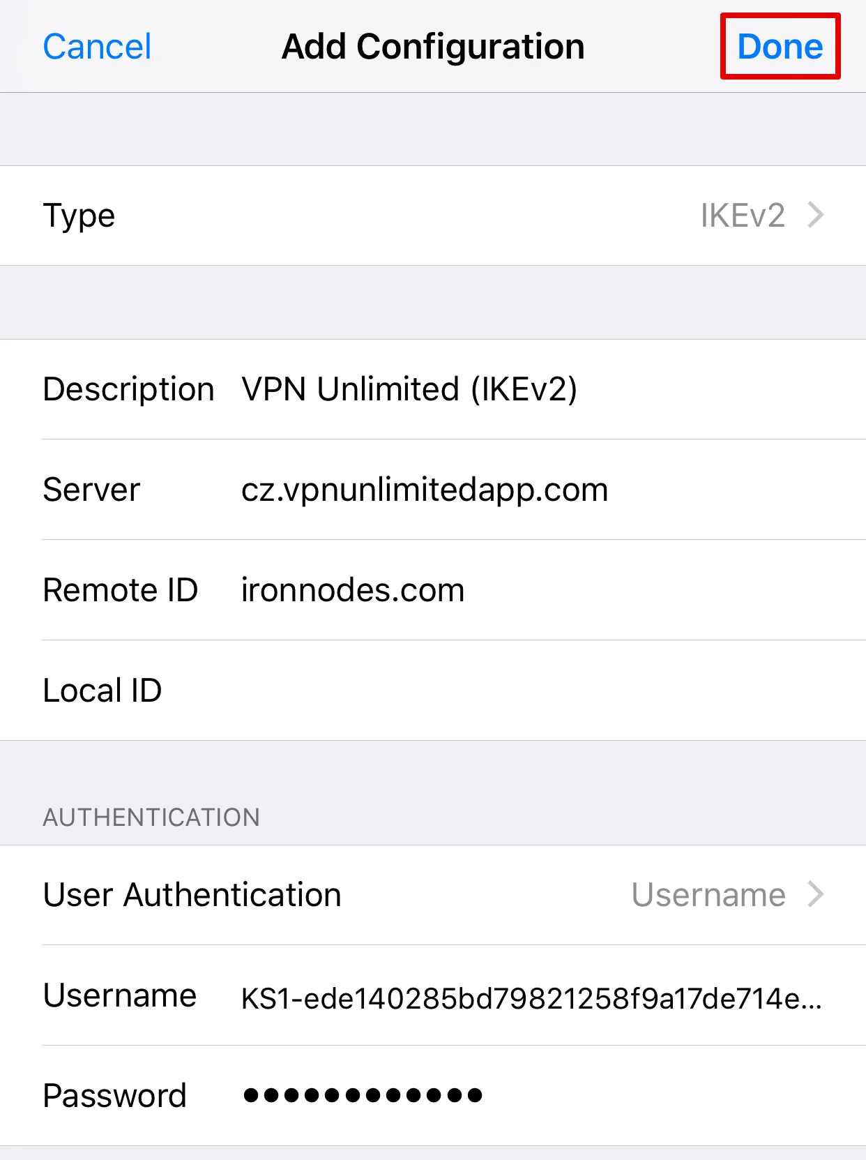 IKEv2 configuration guide for all major platforms - when you finish, tap Done