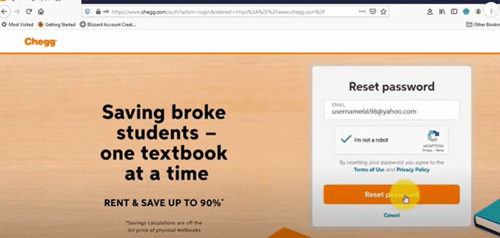 Chegg reset password