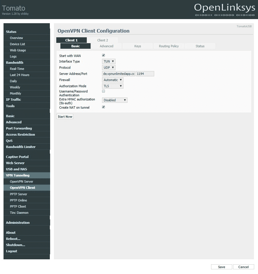 VPN router: set up OpenVPN client on Asus Tomato router - basic settings