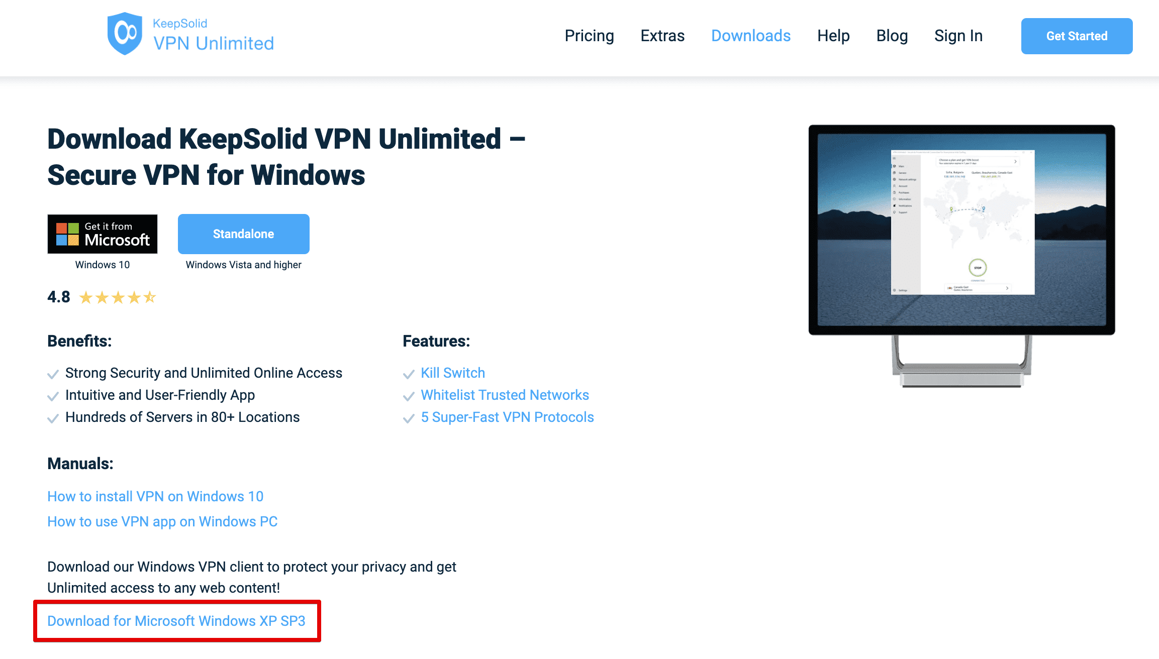 Download the VPN Unlimited application for Windows XP SP3 (Standalone Version)
